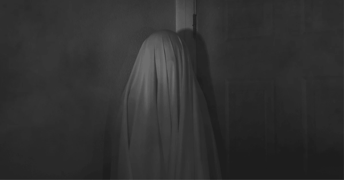 This image of a spooky ghost illustrates our discussion topic about phantom squatting, how hackers use AI hallucinations to hijack your traffic, and how to fight back.